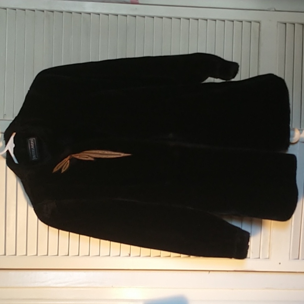 Vintage Outer layers black mouton sheep faux fur mid length coat made USA sz 7/8